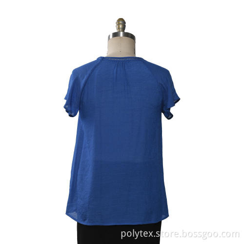 Ladies Blouse Ruffles Short Sleeves Woven